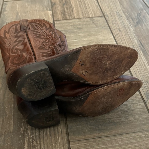 DAN POST COWBOY BOOTS WINGTIP BROWN STITCHED LEATHER, #16782 SIZE 9D, VINTAGE - Picture 12 of 12